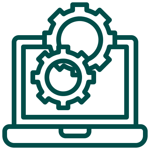 Laptop processing icon with cog